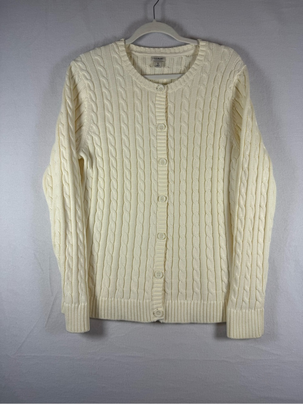 L.L. Bean Cream Cable Knit Cardigan Size XL